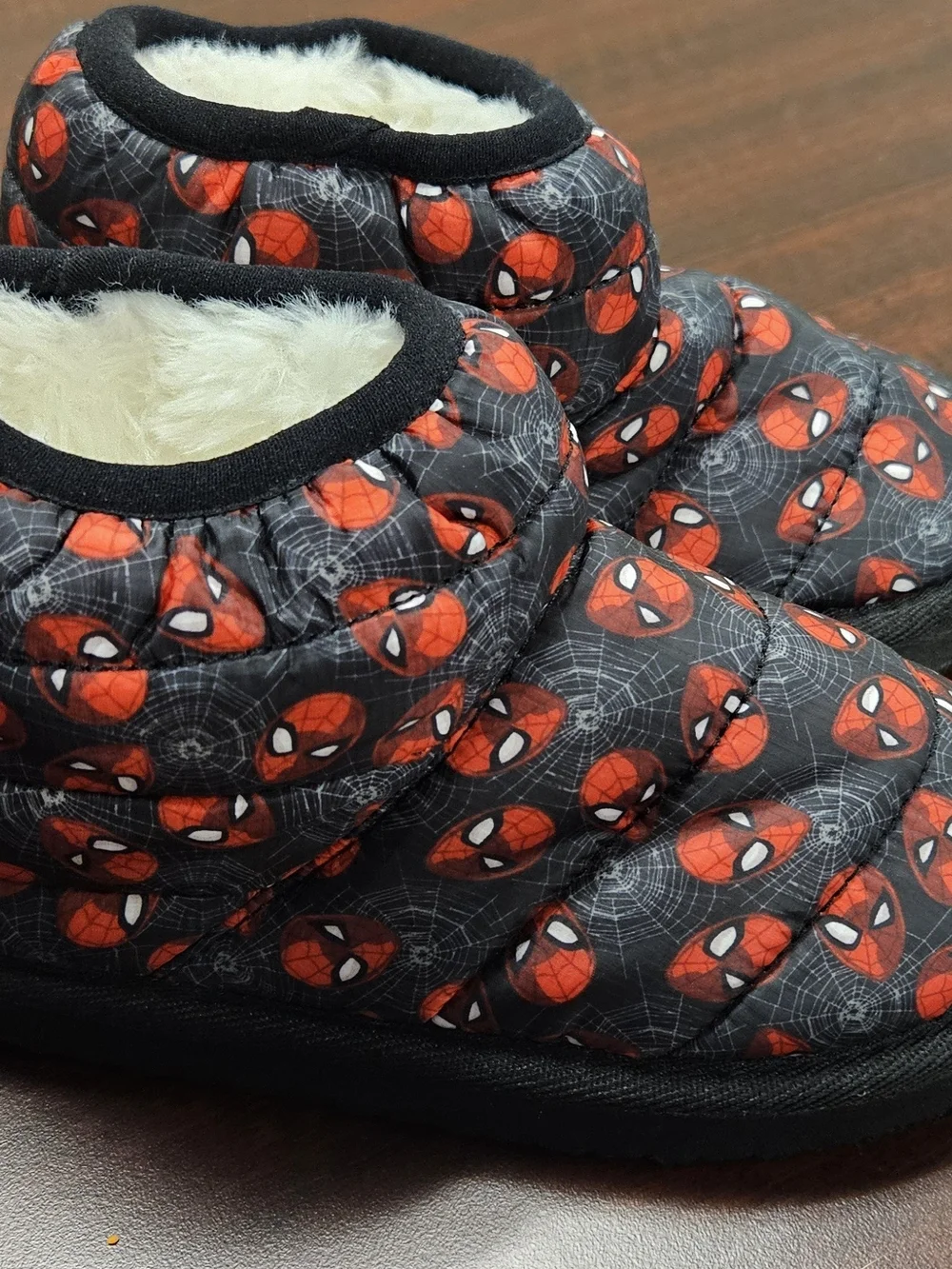 Marvel Kids Red and Black Spider Character Quilted Slipper Boots